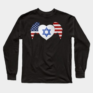 Israel And United States Winged Heart Long Sleeve T-Shirt